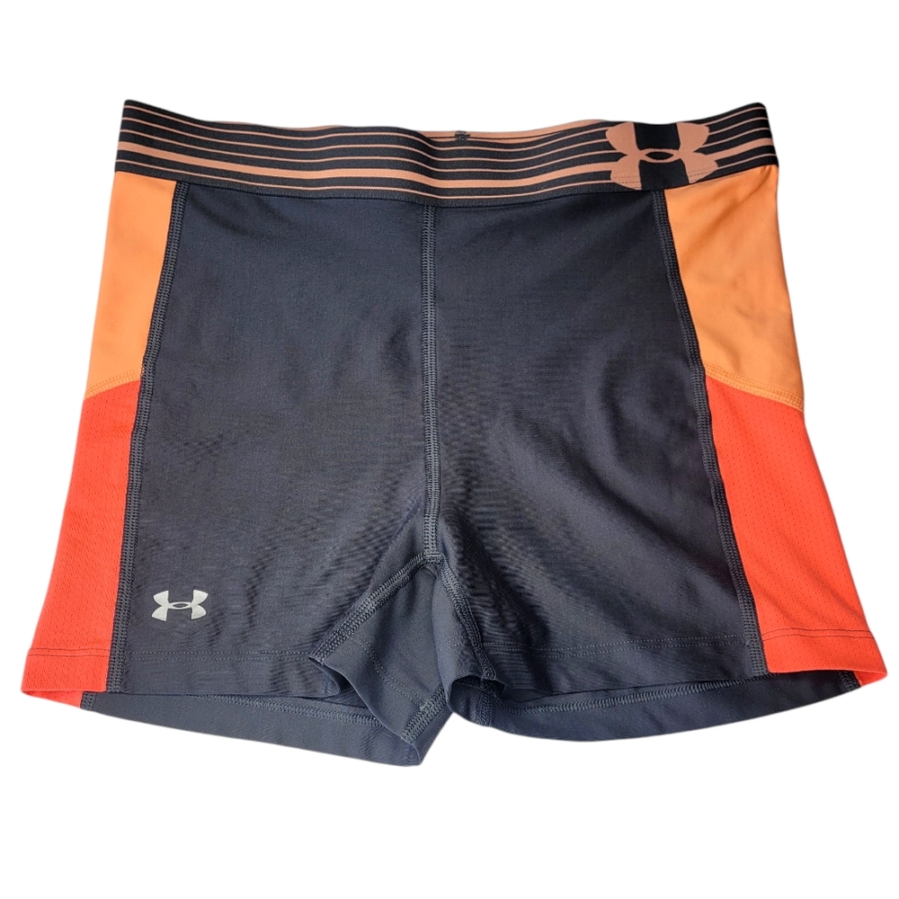 Under Armour Womens Small Compression Shorts Gray Orange Athletic Biker Fitted
